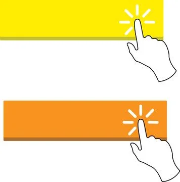Click here buttons templates set with hand pointer Stock Illustration