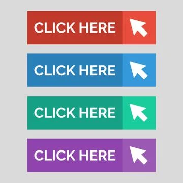 Click here flat buttons on grey background. Stock Illustration