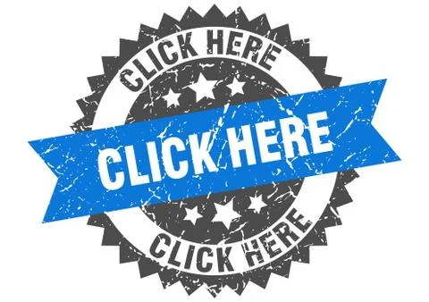 Click here grunge stamp with blue band. click here Stock Illustration