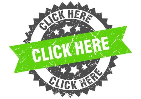 Click here grunge stamp with green band. click here Stock Illustration