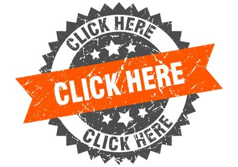 Click here grunge stamp with orange band. click here Stock Illustration