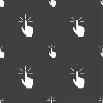 Click here hand icon sign. Seamless pattern on a gray background. Vector Stockillustratie