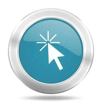 Click here icon, blue round metallic glossy button, web and mobile app design Stock Illustration