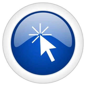 Click here icon, circle blue glossy internet button, web and mobile app illus Stock Illustration