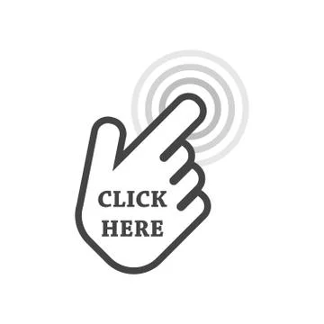 Click here icon. Hand cursor signs. Black button flat vector illustration. Stock Illustration