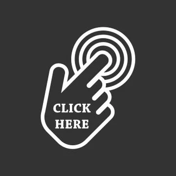 Click here icon. Hand cursor signs. Black button flat vector illustration. Stock Illustration