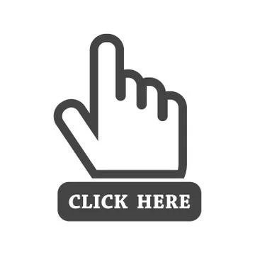 Click here icon. Hand cursor signs. Black button flat vector illustration. Stock Illustration