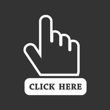 Click here icon. Hand cursor signs. Black button flat vector illustration. Stock Illustration
