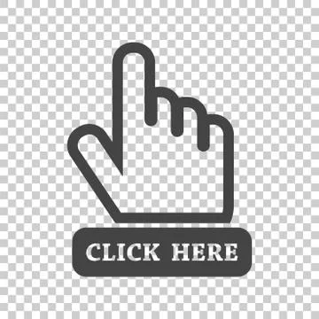Click here icon. Hand cursor signs. Black button flat vector illustration. Stock Illustration