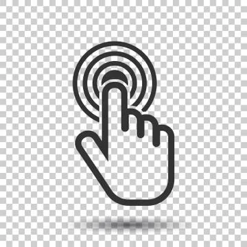 Click here icon. Hand cursor signs. Black button flat vector illustration. Stock Illustration