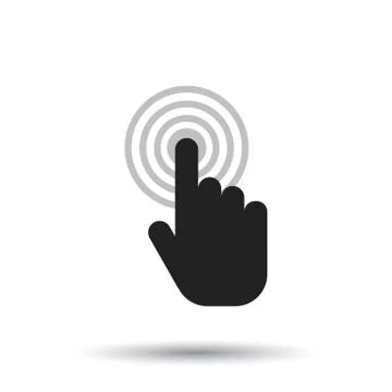 Click here icon. Hand cursor signs. Black button flat vector illustration. Illustrazione stock