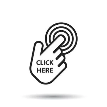 Click here icon. Hand cursor signs. Black button flat vector illustration. Stock Illustration