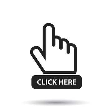 Click here icon. Hand cursor signs. Black button flat vector illustration. Stock Illustration