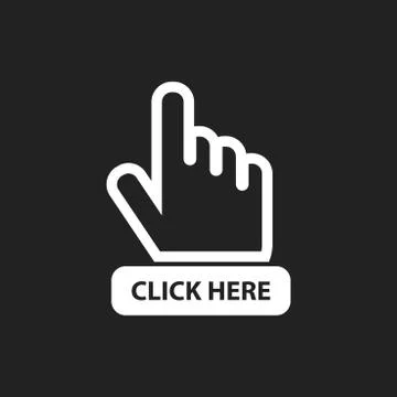 Click here icon. Hand cursor signs. White button flat vector illustration. イラスト素材