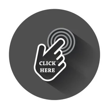 Click here icon. Hand cursor signs. Black button flat vector illustration wit Stock Illustration
