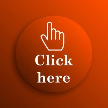 Click here icon. Internet button on orange background. 스톡 일러스트