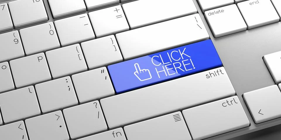 Click here - modern computer keyboard - 3D illustration Illustrazione stock