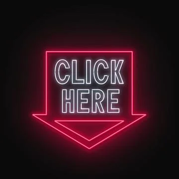 Click here neon sign on a black background. Stock Illustration