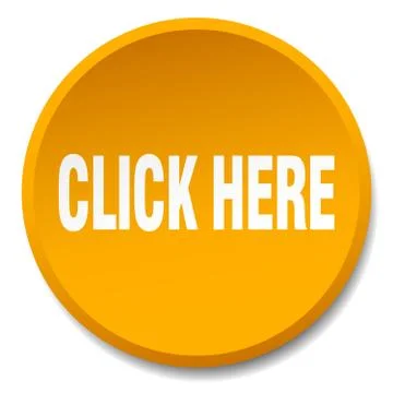 Click here orange round flat isolated push button Illustrazione stock