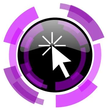 Click here pink violet modern design vector web and smartphone icon. Round bu Stock Illustration