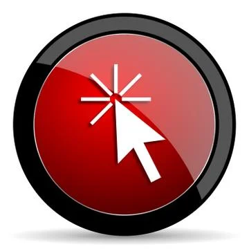 Click here red circle glossy web icon on white background - set440 Stock Illustration