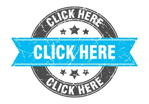 Click here round stamp with turquoise ribbon. click here Stock Illustration