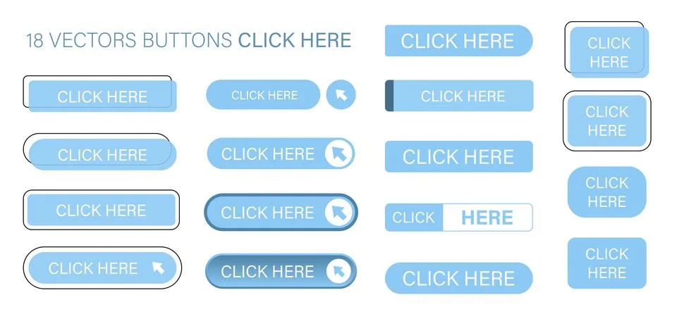 The click here is a set of simple modern buttons. Push button for an application Stock Illustration