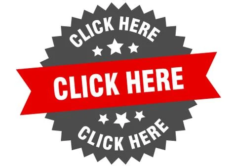 Click here sign. click here red-black circular band label Stock Illustration