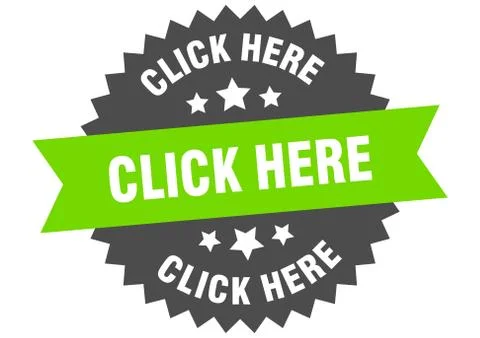 Click here sign. click here green-black circular band label Stock Illustration