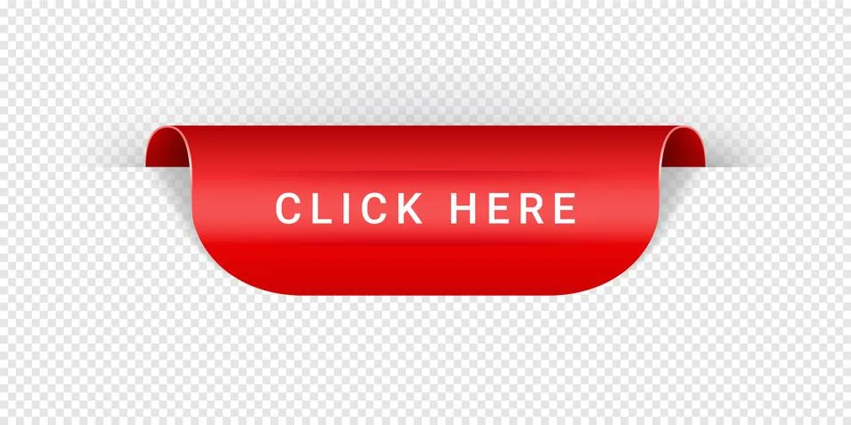 Click Here Vector Sticker, Tag, Banner, Label, Sign Or Ribbon Realistic Red Stock Illustration