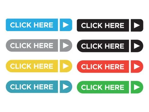 Click here web buttons. Web button click here for website Stock Illustration