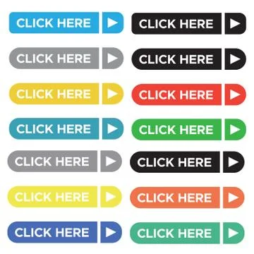 Click here web buttons. Web button click here for website Stock Illustration