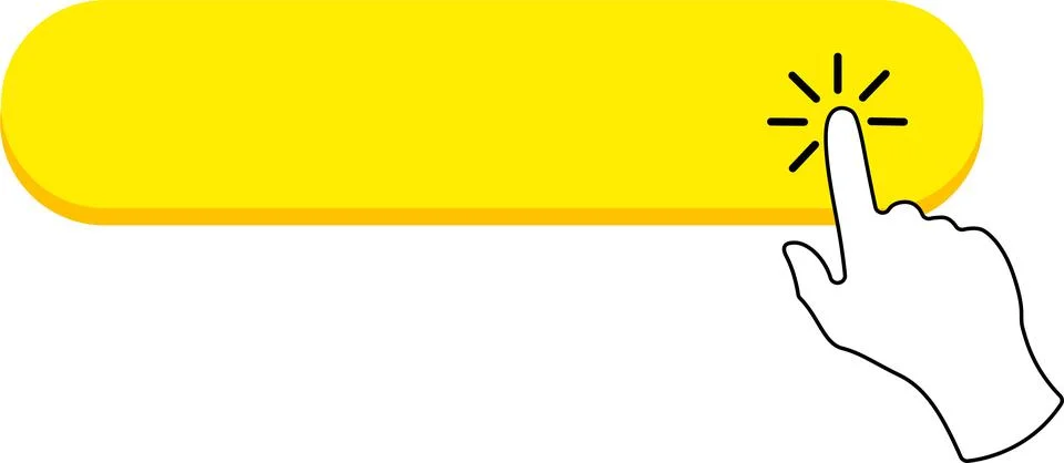 Click here yellow oval button shape with hand pointer Stock Illustration