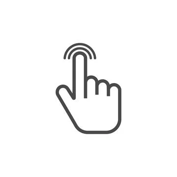 Click icon. Finger tap click. Hand index finger on a grey colored background. Stock Illustration