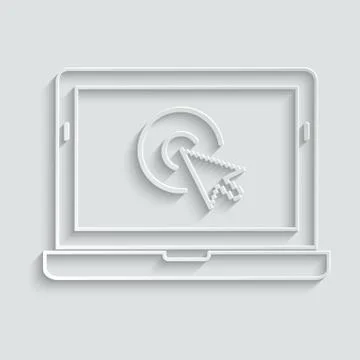 Click icon. laptop computer, notebook and cursor click icon. line style 스톡 일러스트