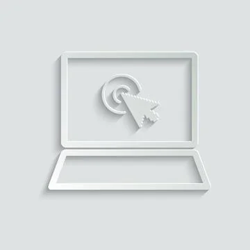 Click icon. laptop computer, notebook and cursor click icon. line style Stock Illustration