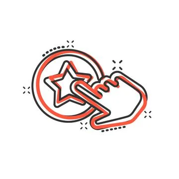 Click loyalty card icon in comic style. Hand on reward cartoon vector illustr Stock Illustration