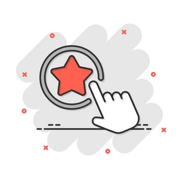Click loyalty card icon in comic style. Hand on reward cartoon vector illustr Stock Illustration