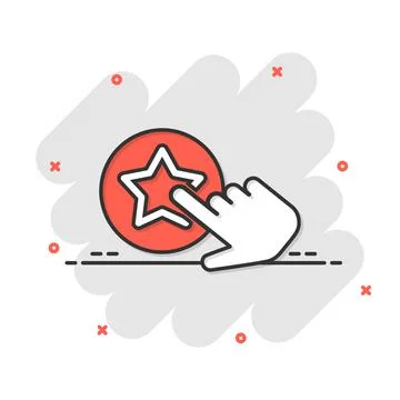 Click loyalty card icon in comic style. Hand on reward cartoon vector illustr Stock Illustration