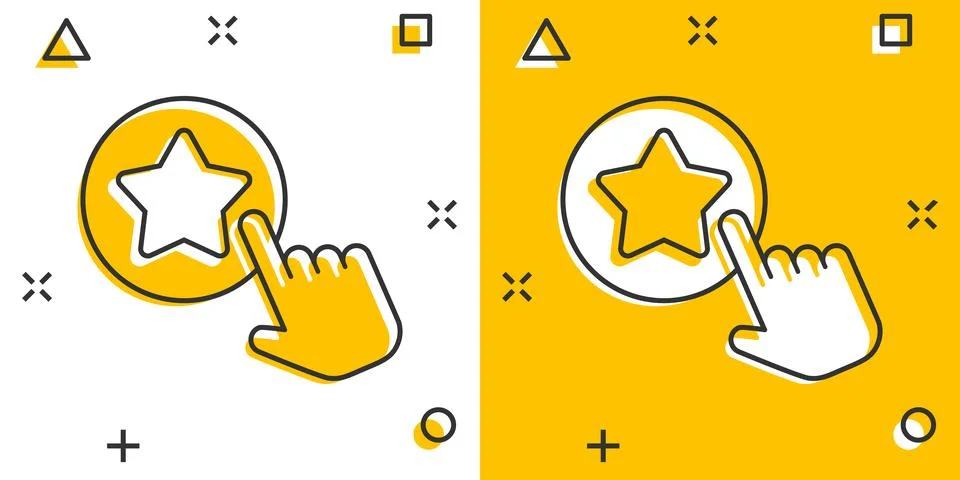 Click loyalty card icon in comic style. Hand on reward cartoon vector illustr Stock Illustration