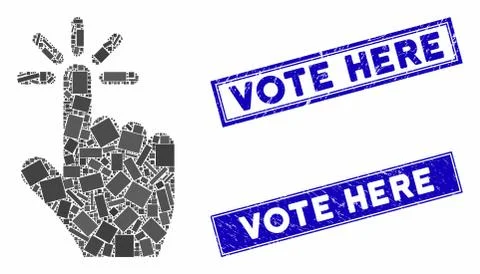 Click Mosaic and Scratched Rectangle Vote Here Watermarks Stock Illustration