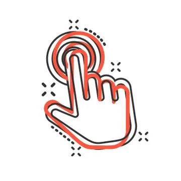 Click mouse icon in comic style. Pointer vector cartoon illustration on white Illustrazione stock