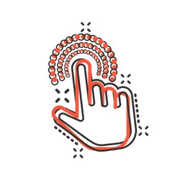 Click mouse icon in comic style. Pointer vector cartoon illustration on white Illustrazione stock