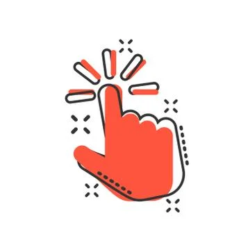 Click mouse icon in comic style. Pointer vector cartoon illustration on white Stock Illustration