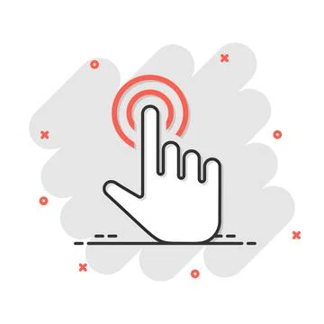 Click mouse icon in comic style. Pointer vector cartoon illustration on white Stock Illustration