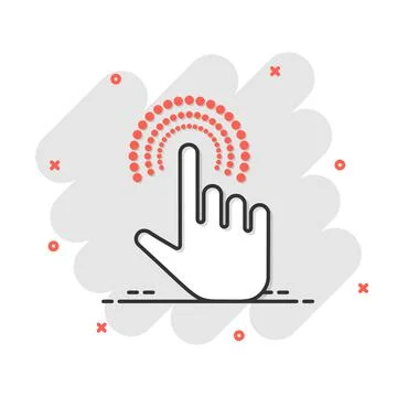 Click mouse icon in comic style. Pointer vector cartoon illustration on white 스톡 일러스트