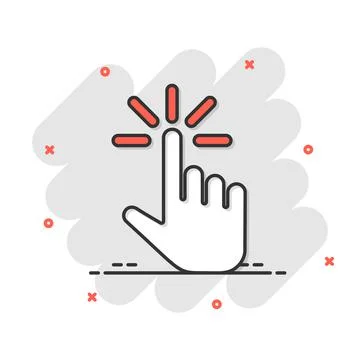 Click mouse icon in comic style. Pointer vector cartoon illustration on white Illustrazione stock