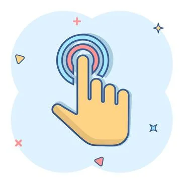 Click mouse icon in comic style. Pointer vector cartoon illustration on white Stock Illustration