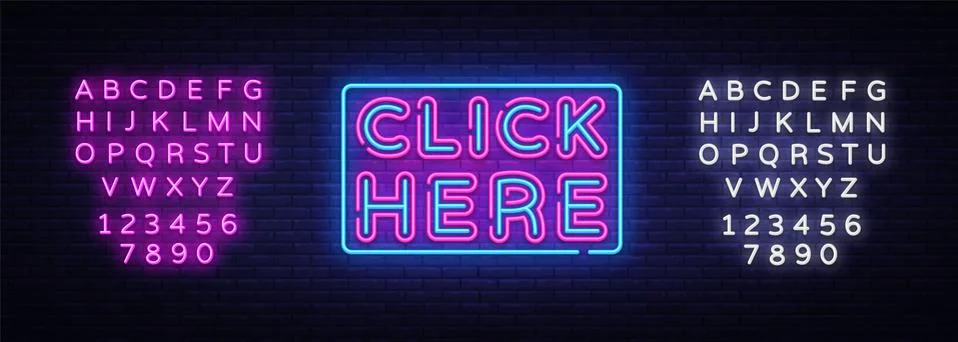 Click Nere Neon Text Vector. Click Nere neon sign, design template, modern trend Illustrazione stock