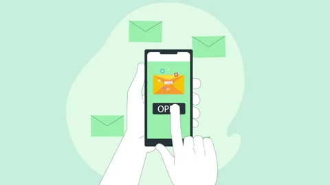 Click Open Button and Open Mail Message Sent to the Phone 스톡 동영상 303769371